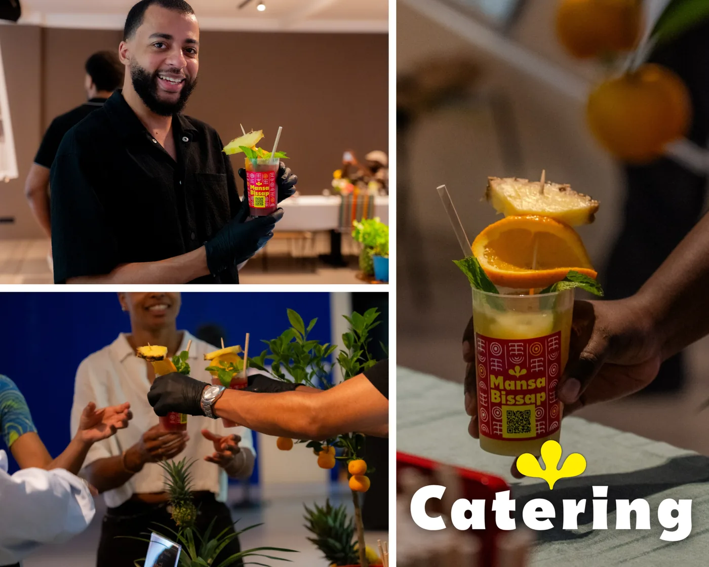 Mansa Bissap Catering: Stand mit Team, Zapfstation und Getränken auf einem Fest